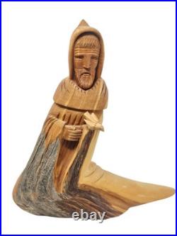 Vintage Wooden Hand Carved Leonard Salazar St. Francis Sculpture 13T 12L 6W