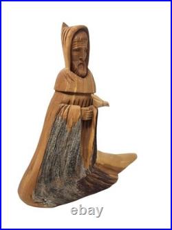 Vintage Wooden Hand Carved Leonard Salazar St. Francis Sculpture 13T 12L 6W
