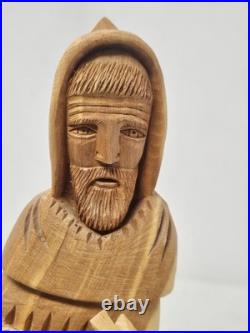 Vintage Wooden Hand Carved Leonard Salazar St. Francis Sculpture 13T 12L 6W