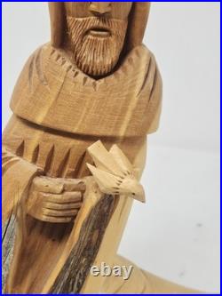 Vintage Wooden Hand Carved Leonard Salazar St. Francis Sculpture 13T 12L 6W