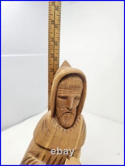Vintage Wooden Hand Carved Leonard Salazar St. Francis Sculpture 13T 12L 6W