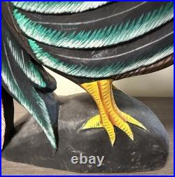 Vintage Wooden Hand Painted Carved Rooster Figure Statue Sculpture 24 Tall