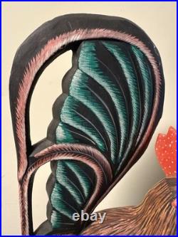 Vintage Wooden Hand Painted Carved Rooster Figure Statue Sculpture 24 Tall