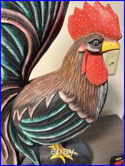 Vintage Wooden Hand Painted Carved Rooster Figure Statue Sculpture 24 Tall