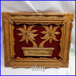 Vintage Wooden Handcrafted Wall Art Red Velvet Floral Design 3D Wood Sculpture