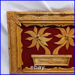 Vintage Wooden Handcrafted Wall Art Red Velvet Floral Design 3D Wood Sculpture