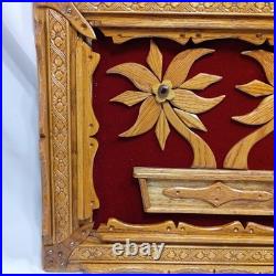 Vintage Wooden Handcrafted Wall Art Red Velvet Floral Design 3D Wood Sculpture