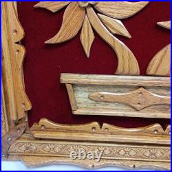 Vintage Wooden Handcrafted Wall Art Red Velvet Floral Design 3D Wood Sculpture
