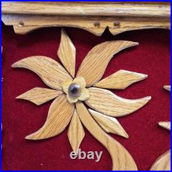 Vintage Wooden Handcrafted Wall Art Red Velvet Floral Design 3D Wood Sculpture