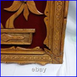 Vintage Wooden Handcrafted Wall Art Red Velvet Floral Design 3D Wood Sculpture