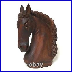 Vintage Wooden Horse Head Bust Sculpture Statue Hand Carved Wood Animal Rare