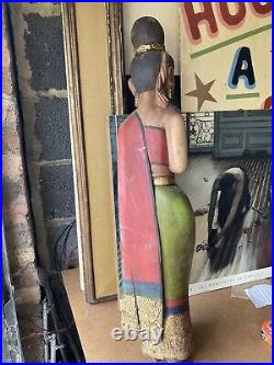Vintage Wooden Large Carving Of An Asian Lady 3ft Tall Teak Wood