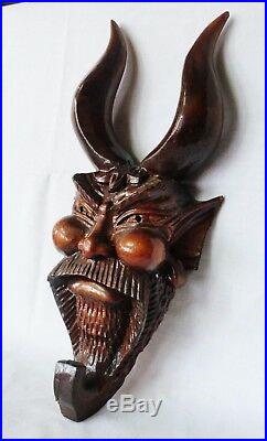 Vintage Wooden Sculpture Devil head satanic wall hanged figurine statue pagan
