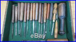 Vintage Woodwork and Wood Carving tools Chisels, Gouges X 55 In Oak Box + Keys