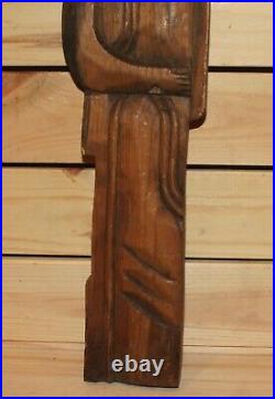 Vintage abstract hand carving wood wall hanging plaque cubist figures