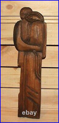 Vintage abstract hand carving wood wall hanging plaque cubist figures