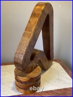 Vintage abstract wooden sculpture Bent Trianglesigned by Reid dated 1976
