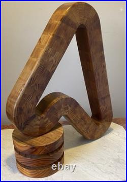 Vintage abstract wooden sculpture Bent Trianglesigned by Reid dated 1976