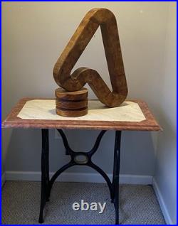 Vintage abstract wooden sculpture Bent Trianglesigned by Reid dated 1976