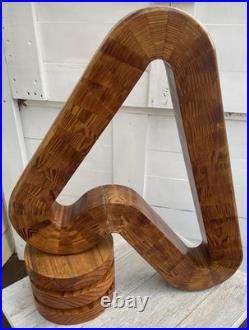 Vintage abstract wooden sculpture Bent Trianglesigned by Reid dated 1976