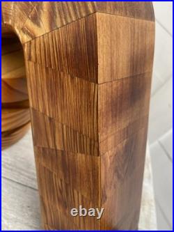 Vintage abstract wooden sculpture Bent Trianglesigned by Reid dated 1976