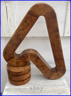 Vintage abstract wooden sculpture Bent Trianglesigned by Reid dated 1976
