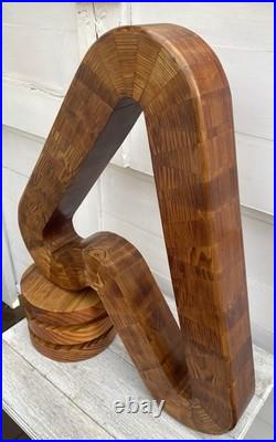 Vintage abstract wooden sculpture Bent Trianglesigned by Reid dated 1976