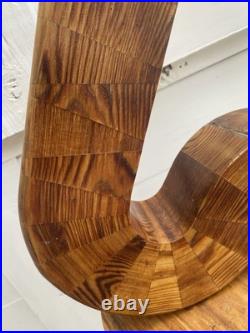 Vintage abstract wooden sculpture Bent Trianglesigned by Reid dated 1976