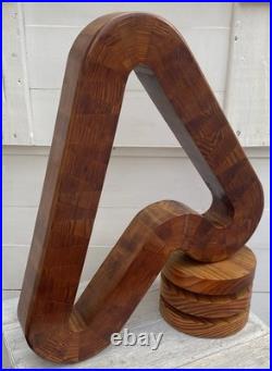 Vintage abstract wooden sculpture Bent Trianglesigned by Reid dated 1976