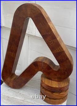 Vintage abstract wooden sculpture Bent Trianglesigned by Reid dated 1976