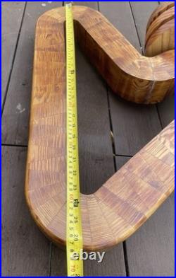 Vintage abstract wooden sculpture Bent Trianglesigned by Reid dated 1976