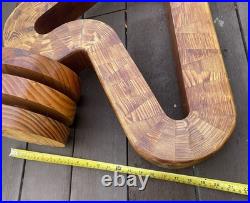 Vintage abstract wooden sculpture Bent Trianglesigned by Reid dated 1976