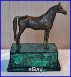 Vintage bronze horse statue faux malachite wood base sculpture equestrian trophy