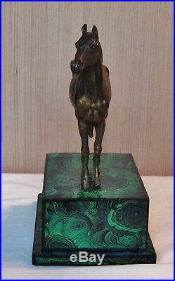 Vintage bronze horse statue faux malachite wood base sculpture equestrian trophy