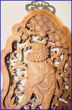 Vintage carved wood Balinese figural wall relief reticulated sculpture plaque