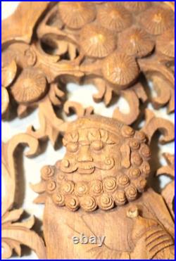 Vintage carved wood Balinese figural wall relief reticulated sculpture plaque