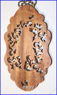 Vintage carved wood Balinese figural wall relief reticulated sculpture plaque