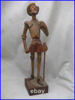 Vintage carved wood Don Quixote statue detailed wooden carving figure No lance