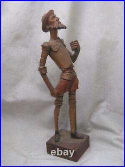 Vintage carved wood Don Quixote statue detailed wooden carving figure No lance