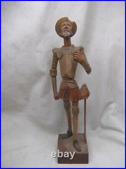 Vintage carved wood Don Quixote statue detailed wooden carving figure No lance