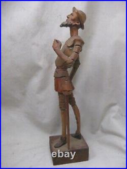 Vintage carved wood Don Quixote statue detailed wooden carving figure No lance