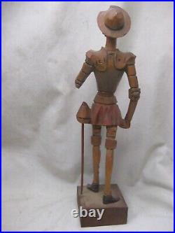 Vintage carved wood Don Quixote statue detailed wooden carving figure No lance