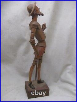 Vintage carved wood Don Quixote statue detailed wooden carving figure No lance