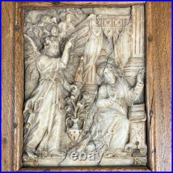 Vintage depiction of Mary being informed the immaculate conception wood frame