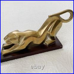 Vintage dolbi cashier lioness leopard Brass & Wood Sculpture RARE