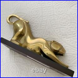 Vintage dolbi cashier lioness leopard Brass & Wood Sculpture RARE