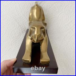 Vintage dolbi cashier lioness leopard Brass & Wood Sculpture RARE