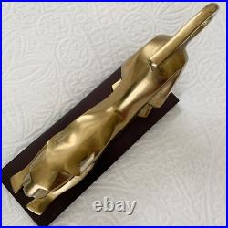 Vintage dolbi cashier lioness leopard Brass & Wood Sculpture RARE