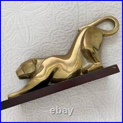 Vintage dolbi cashier lioness leopard Brass & Wood Sculpture RARE