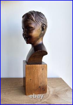 Vintage excellent sculpture wood bust girl, tabletop sculpture